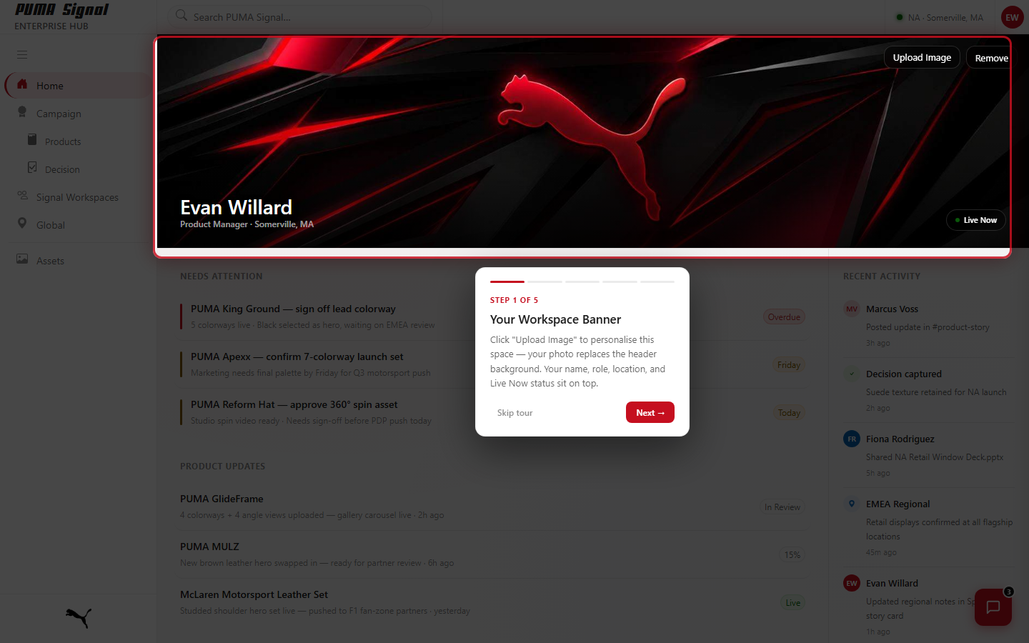 PUMA Signal dashboard with workspace banner