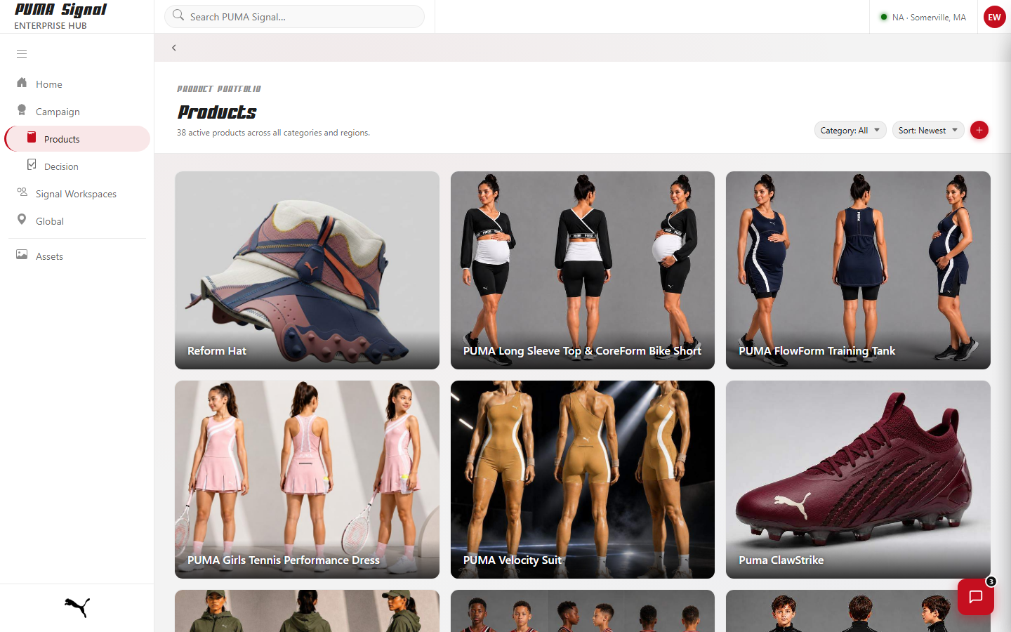 Products view with a grid of PUMA categories
