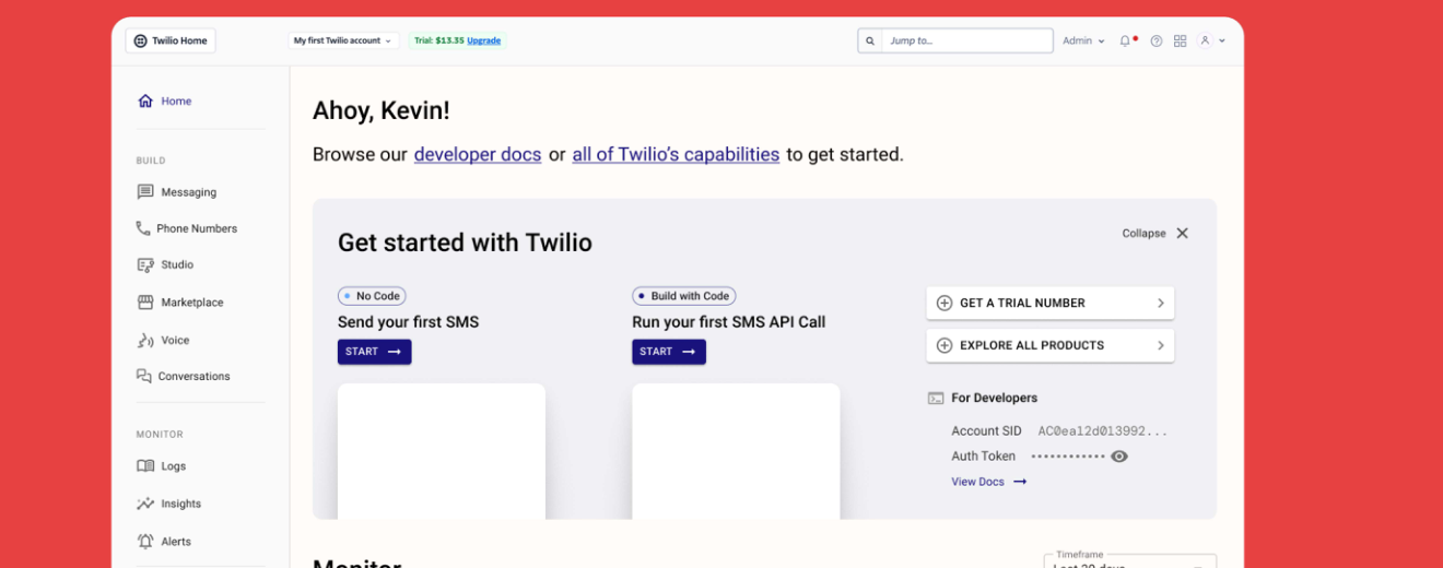 Twilio dashboard, improved version